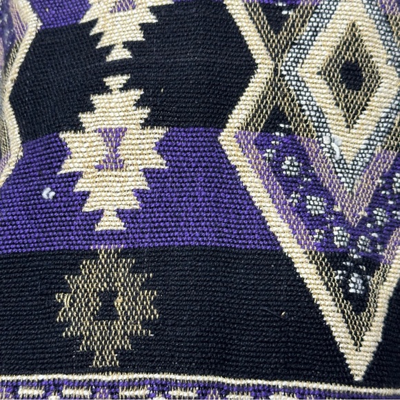 Vintage 90s Fiorlini Black Purple Print 100% Cotton Aztec Woven Blazer Jacket - Picture 12 of 15